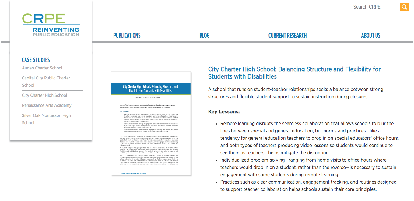 City Charter High School: Balancing Structure and Flexibility for Students with Disabilities